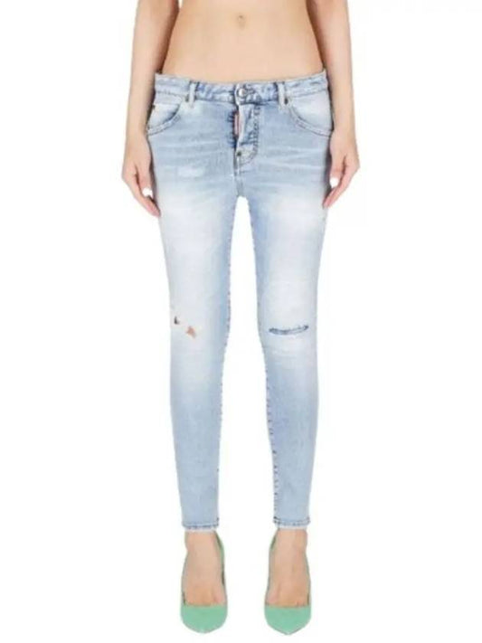 Distressed Cool Girl Skinny Jeans Light Blue - DSQUARED2 - BALAAN 2