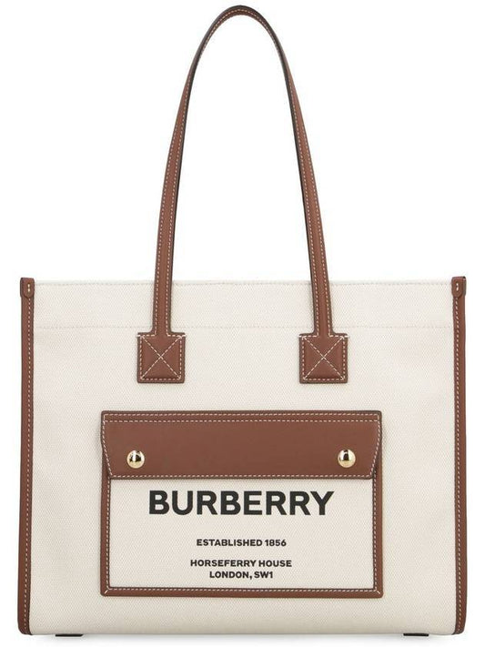 Freya Small Canvas Leather Tote Bag Natural Tan - BURBERRY - BALAAN 2