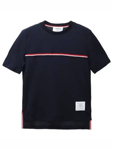 Vertical RWB Trimmed High Twist Rib Short Sleeve Tee - THOM BROWNE - BALAAN 1