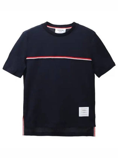 Women's High Twist Rip Stripe Short Sleeve T-Shirt Navy - THOM BROWNE - BALAAN 2