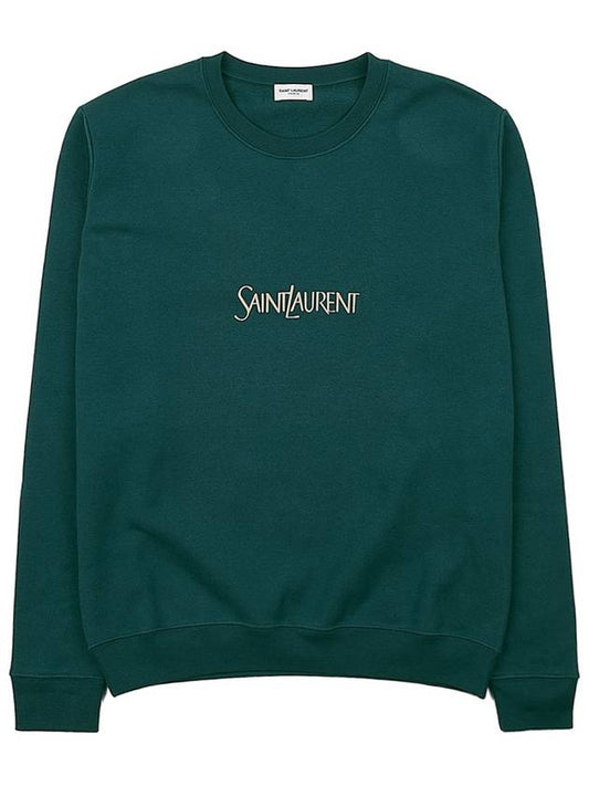 Embroidered Logo Crew Neck Sweatshirt Green - SAINT LAURENT - BALAAN 2