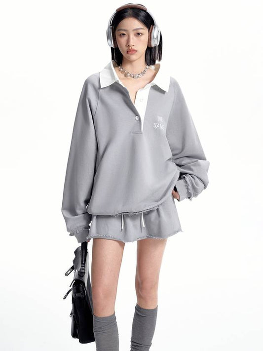 Wisame Wrap Color Block Sweatshirt Bird Skirt Set Gray - WESAME LAB - BALAAN 2