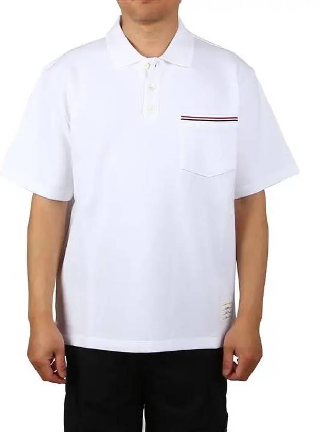 RWB Pocket Interlock Cotton Short Sleeve Polo Shirt White - THOM BROWNE - BALAAN 2