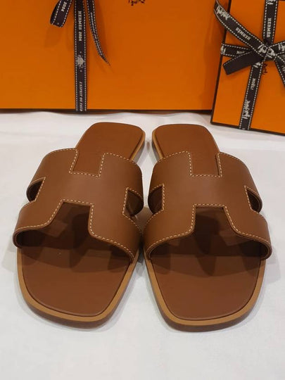 Oran Calfskin Slippers Gold Piqures Ecrues - HERMES - BALAAN 2