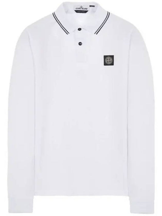 Stretch Cotton Long Sleeve Polo Shirt White - STONE ISLAND - BALAAN 2