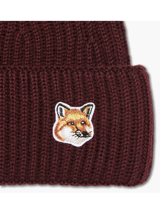 Fox Head Patch Ribbed Beanie Wine Lees - MAISON KITSUNE - BALAAN 8