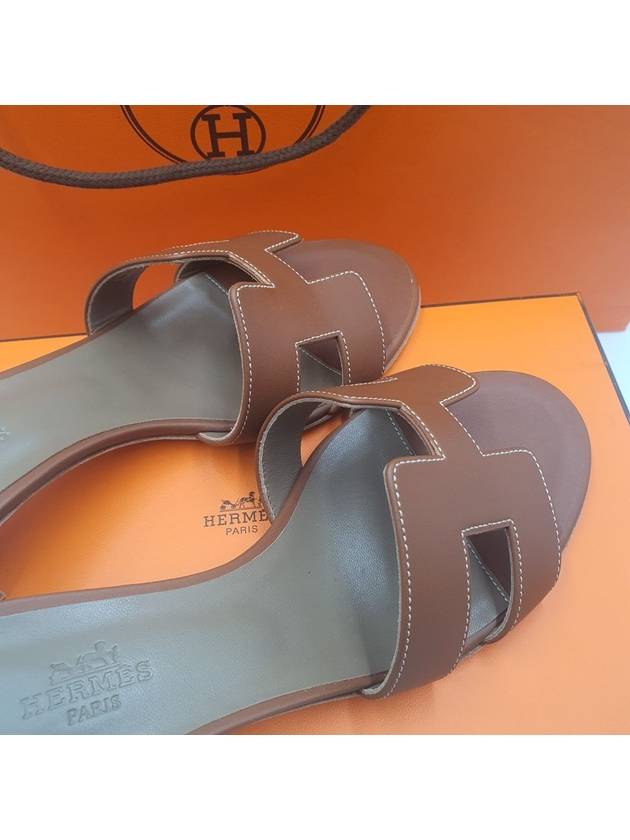 Oasis Calfskin Slipper Heels Gold Piqures Ecrues - HERMES - BALAAN 5