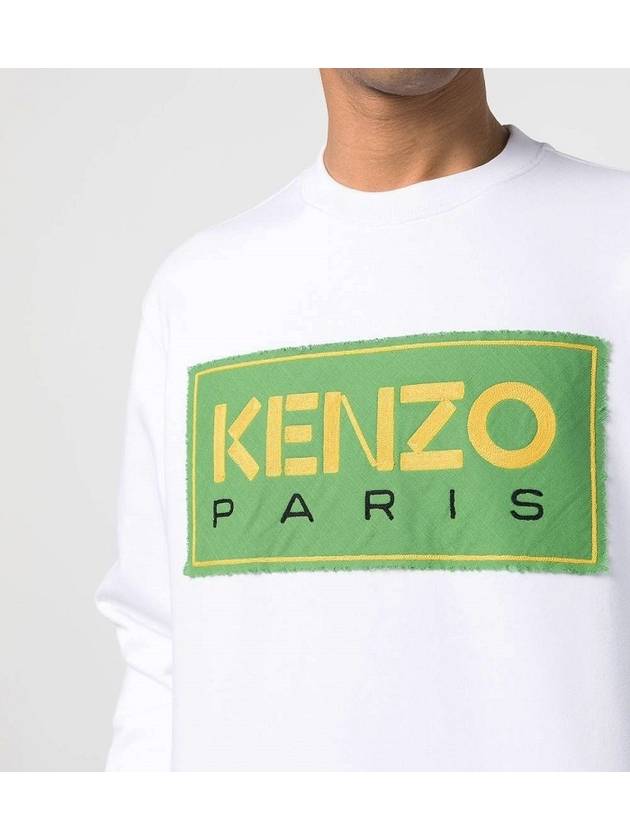 Paris Logo Patch Print Round Neck Cotton Sweatshirt White - KENZO - BALAAN 5