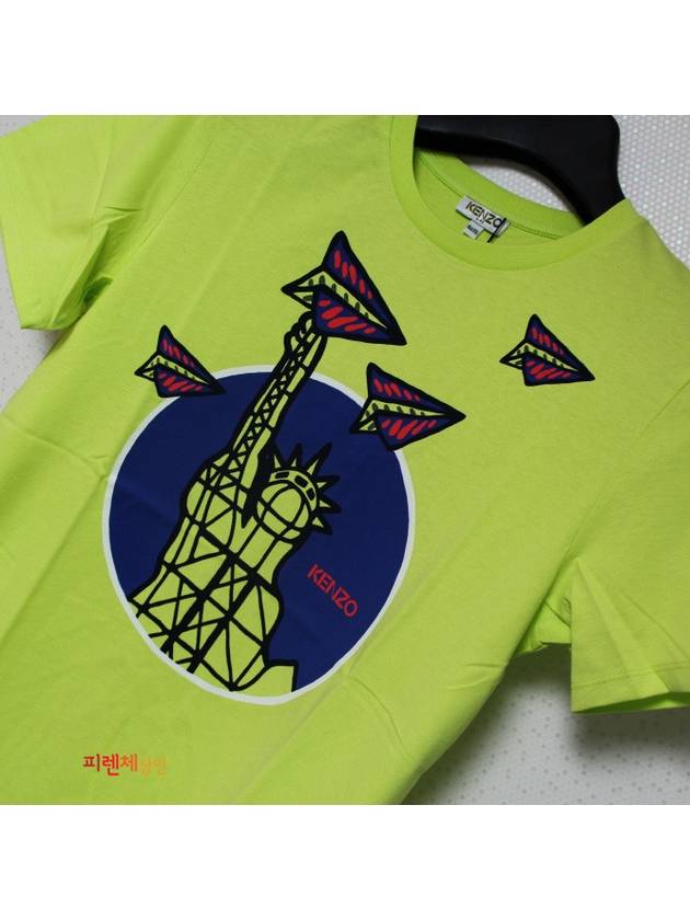 Neon yellow goddess statue face airplane short sleeve tshirt - KENZO - BALAAN 1