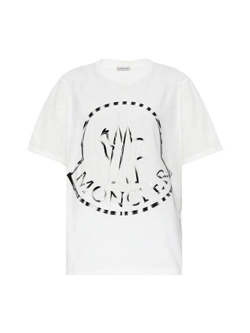 Women's Large Cotton Logo Print Short Sleeve T-Shirt White - MONCLER - BALAAN 1