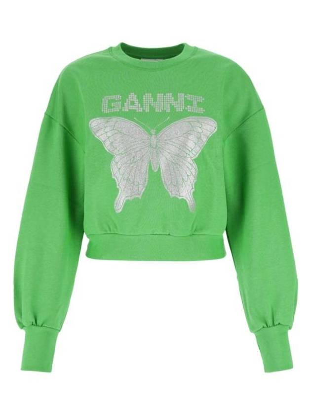 Butterfly Logo Print Organic Cotton Sweatshirt Kelly Green - GANNI - BALAAN 2