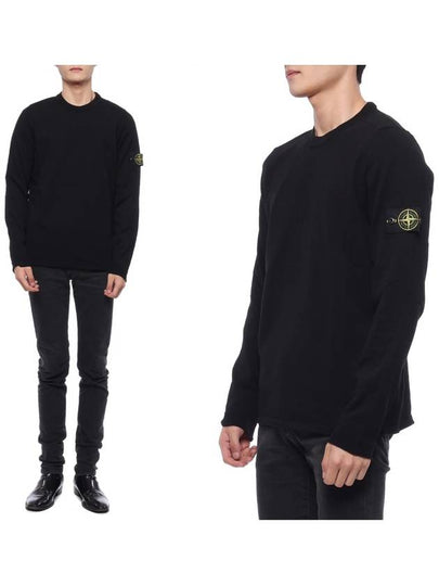 Wappen Patch Crew Neck Cotton Knit Top Black - STONE ISLAND - BALAAN 2