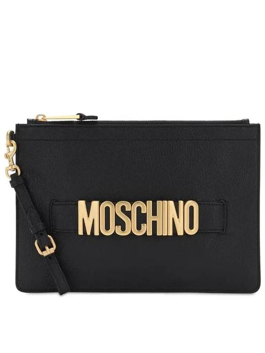 Grain leather logo plaque clutch A8410 8003 0555 - MOSCHINO - BALAAN 1