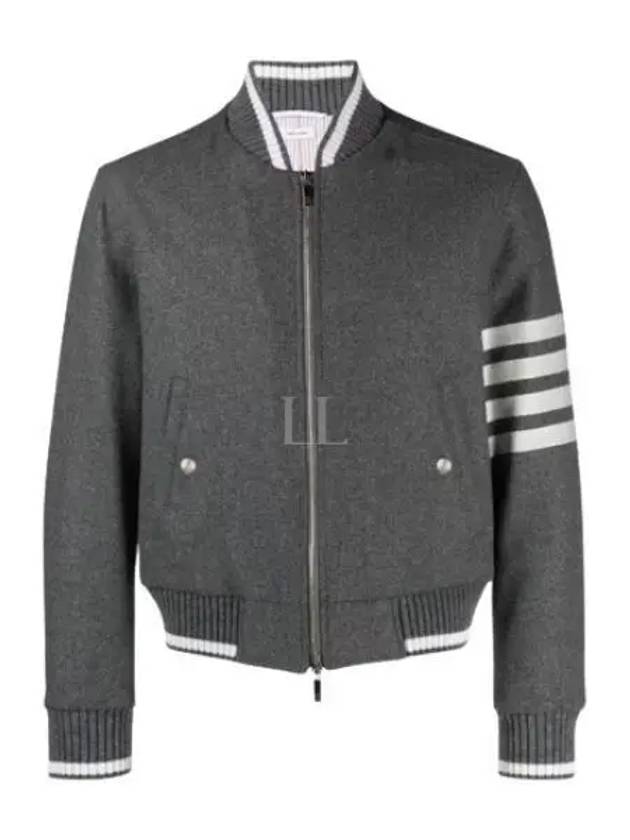 Diagonal Striped Knit Rib Blouson Bomber Jacket Grey - THOM BROWNE - BALAAN 2