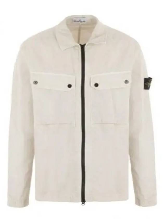 Brushed Organic Cotton Overshirt Jacket White - STONE ISLAND - BALAAN 2