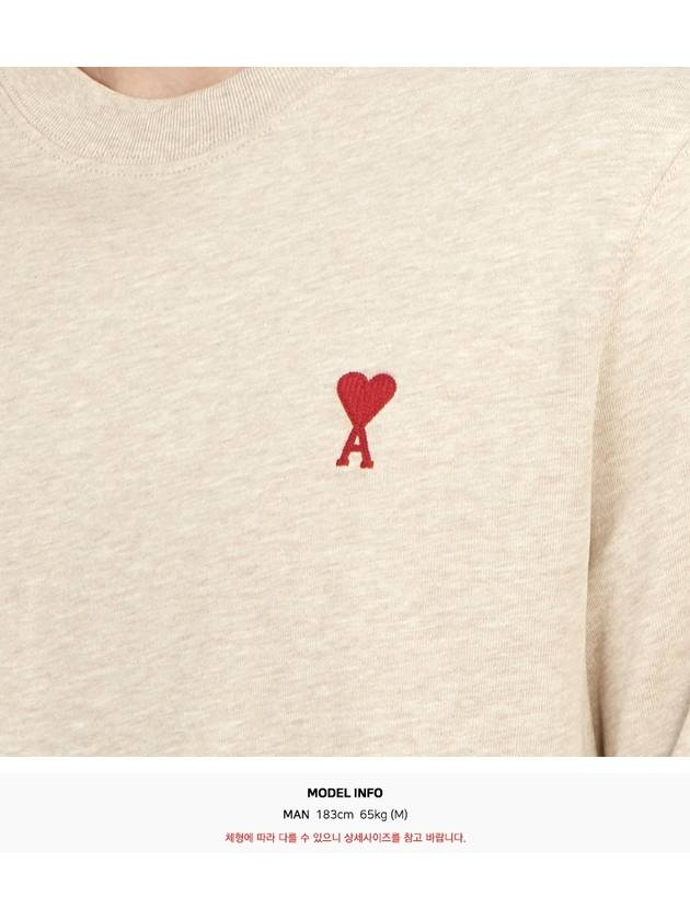 Chain Stitch Heart Logo Long Sleeve T-Shirt Light Beige - AMI - BALAAN 8