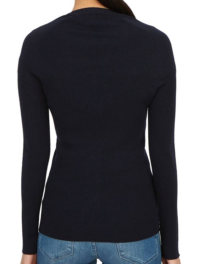 Embroidered logo V neck virgin wool cardigan blue - ROCHAS - BALAAN 7