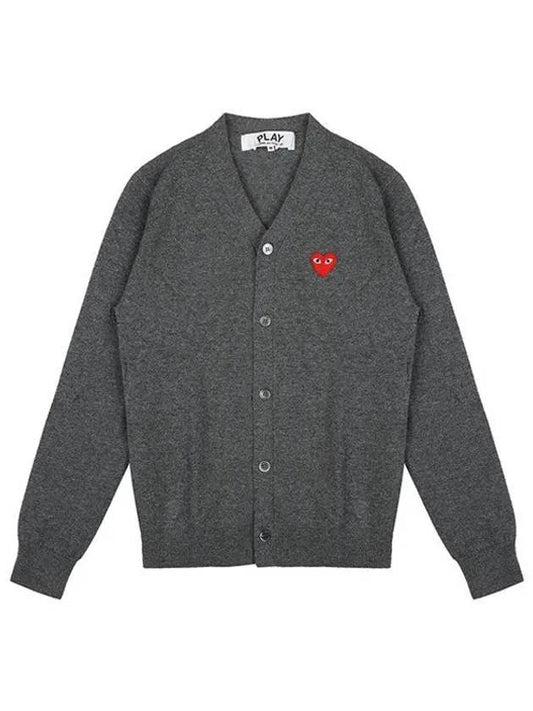 P1N008 MEDGREY Heart Wappen Wool Cardigan 997981 - COMME DES GARCONS - BALAAN 1