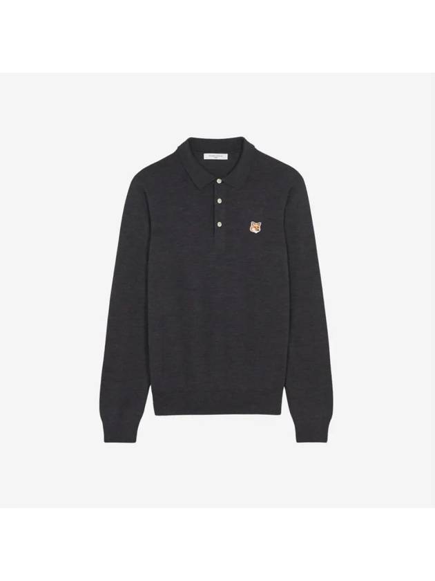 Fox Head Patch Polo Knit Top Anthracite Melange - MAISON KITSUNE - BALAAN 2