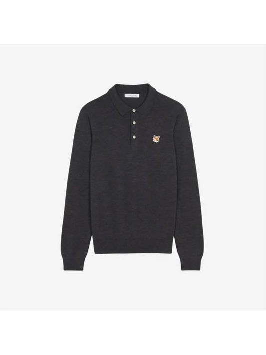 Fox Head Patch Polo Knit Top Anthracite Melange - MAISON KITSUNE - BALAAN 2