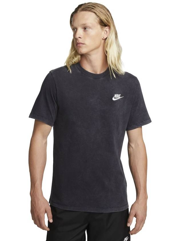 Men's Sportswear Wash Logo Cotton Short Sleeve T-Shirt Black - NIKE - BALAAN 3