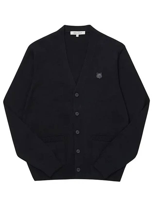 Bold Fox Head Patch V Neck Wool Cardigan Black - MAISON KITSUNE - BALAAN 4