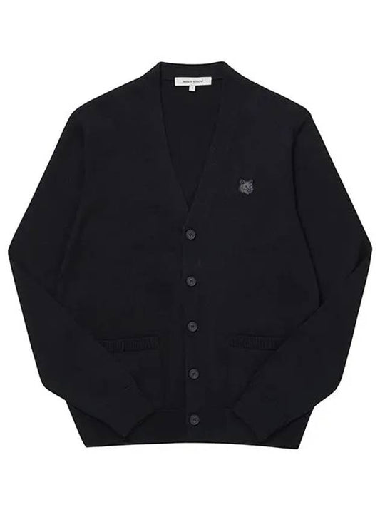 Bold Fox Head Patch V Neck Wool Cardigan Black - MAISON KITSUNE - BALAAN 2