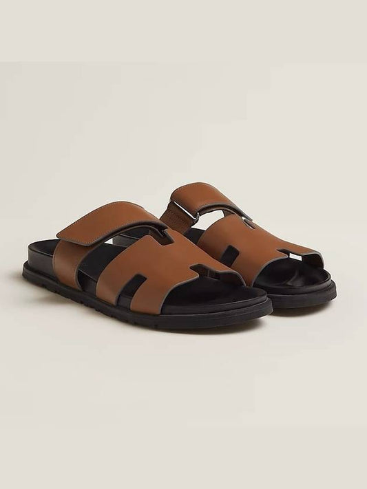 Chypre H Logo Calfskin Sandals Brown - HERMES - BALAAN 2