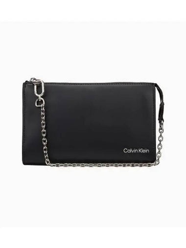 JEANS Women s Black Elemental Chain Pouch Tote Bag 40W0669 010 - CALVIN KLEIN - BALAAN 1