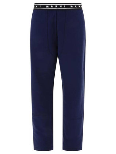 Logo Band Straight Pants Navy - MARNI - BALAAN 1