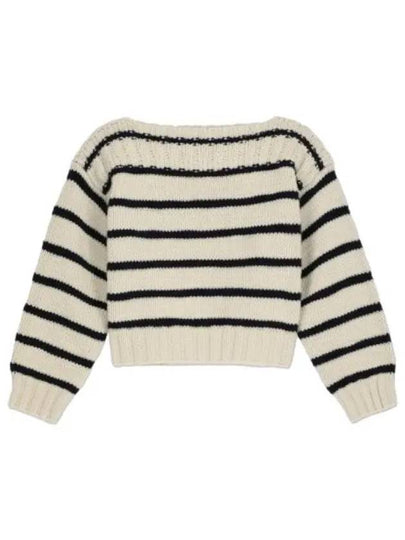 Boat Neck Striped Cashmere Knit Top Off White Navy - CELINE - BALAAN 2