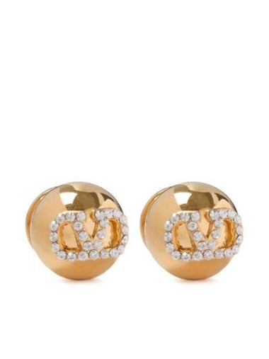 V Logo Signature Strass Earrings Gold - VALENTINO - BALAAN 1