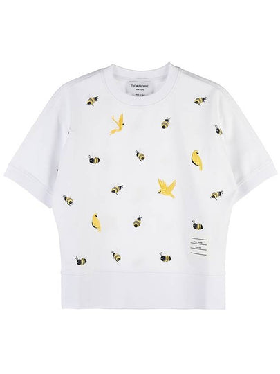 Bird Bee Milano Cotton Intarsia Short Sleeve T-Shirt White - THOM BROWNE - BALAAN 2