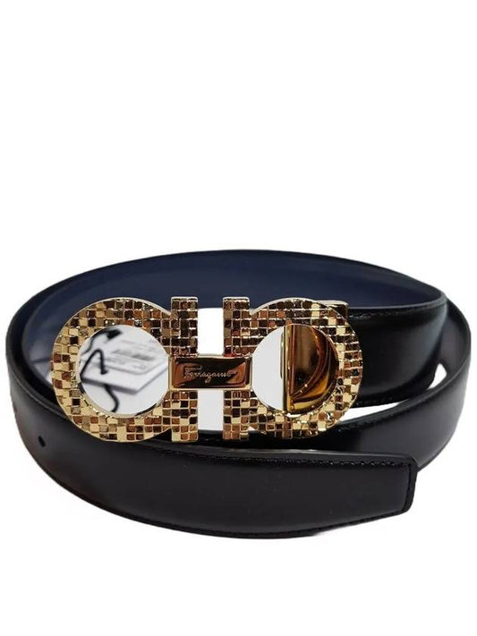 Gancini Reversible Leather Belt Black - SALVATORE FERRAGAMO - BALAAN 2