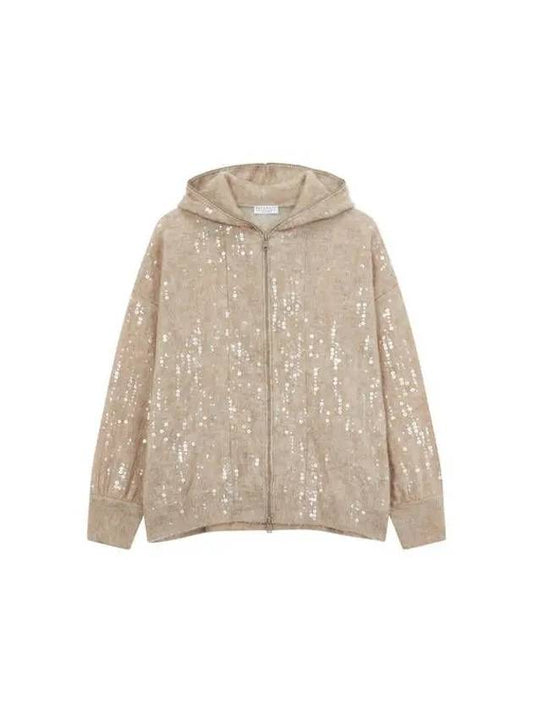 Women s Sequined Mohair Blend Hooded Cardigan Oat - BRUNELLO CUCINELLI - BALAAN 1