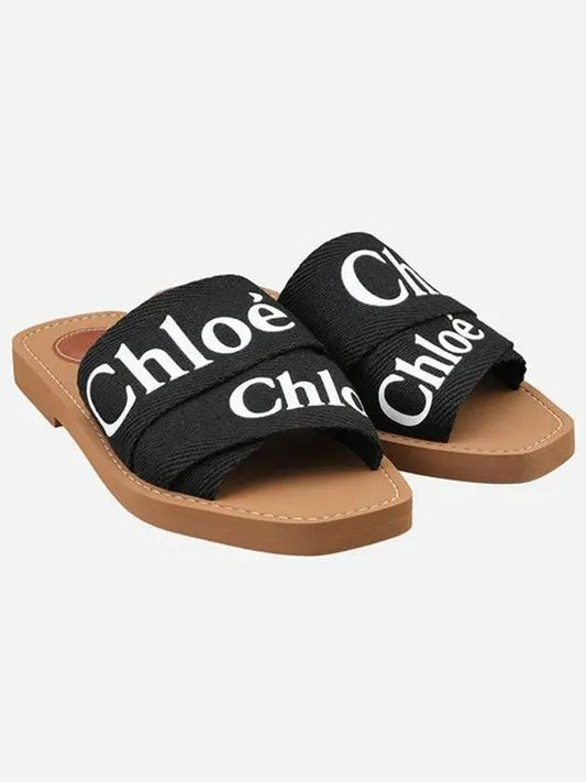 Woody Logo Flat Mule Slippers Black - CHLOE - BALAAN 2