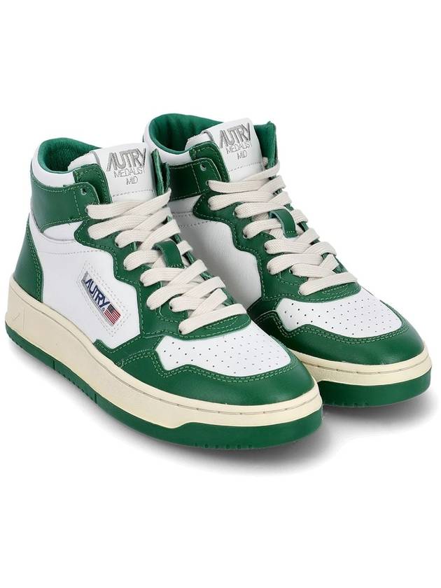 Women's Medalist Leather High Top Sneakers White Green - AUTRY - BALAAN 4