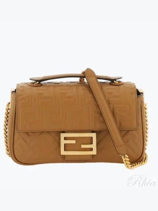Baguette Embossed FF Chain Mini Shoulder Bag Brown - FENDI - BALAAN 2