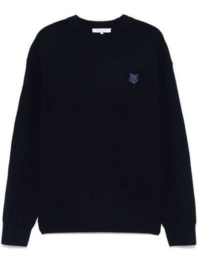 Bold Fox Head Patch Comfort Ribbed Knit Top Navy - MAISON KITSUNE - BALAAN 2