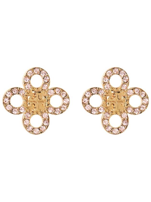 Tory Burch Kira Clover Pave Stud Small Earrings Pink Gold - TORY BURCH - BALAAN 3