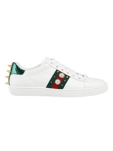 Ace Stud Calfskin Low Top Sneakers White - GUCCI - BALAAN 1