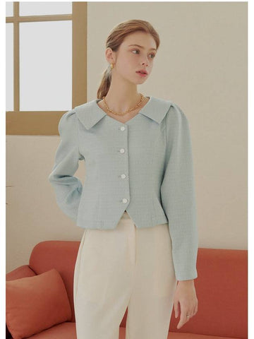 Dandelion open collar tweed blouse mint - MICANE - BALAAN 1