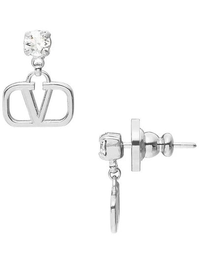 Metal Swarovski Crystal V Logo Earrings Silver - VALENTINO - BALAAN 2