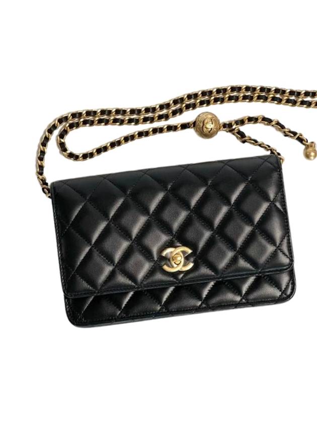 Wallet On Chain Crossbody Bag Lambskin Gold Black - CHANEL - BALAAN 1