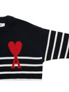 Big Heart Logo Striped Knit Top Black - AMI - BALAAN 5