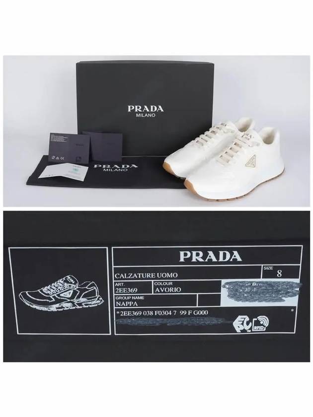 Triangle Logo Nappa Leather Low Top Sneakers Black Ivory - PRADA - BALAAN 7