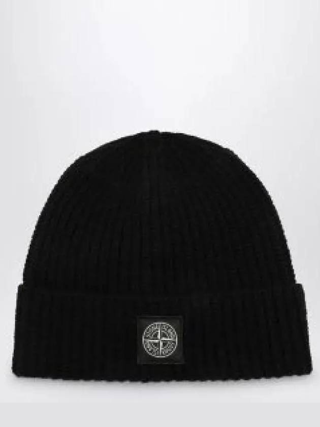 Logo Knit Beanie Black - STONE ISLAND - BALAAN 2