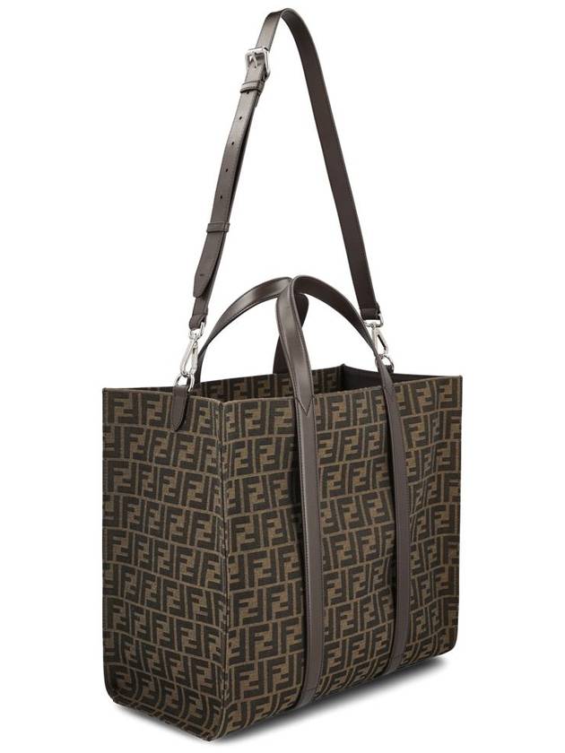 FF Jacquard Fabric Shopper Tote Bag Brown - FENDI - BALAAN 4