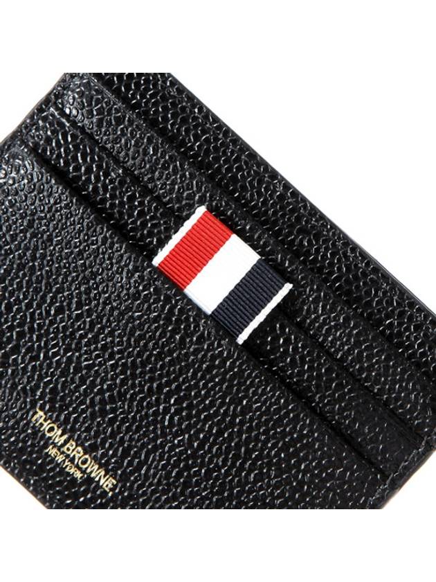 Pebble Grain Leather Stripe Note Compartment Card Wallet Black - THOM BROWNE - BALAAN 6