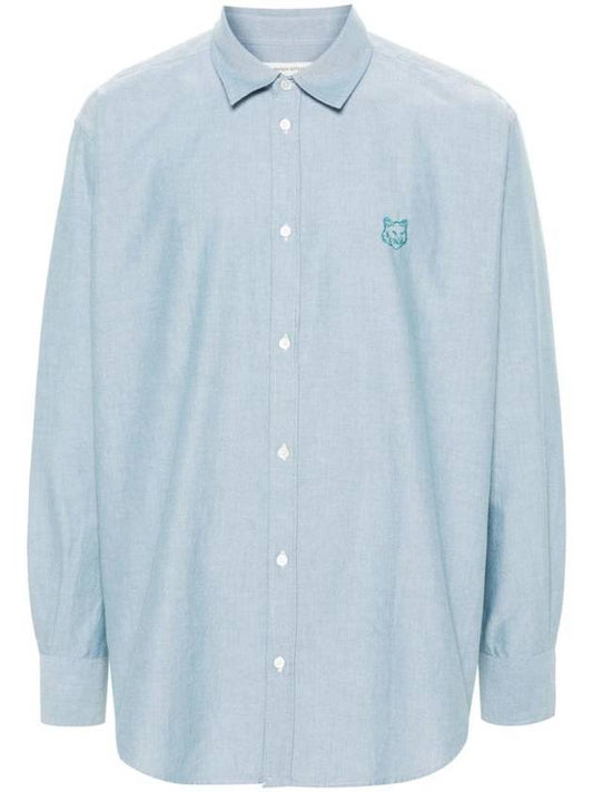Contour Fox Head Embroidery Cotton Long Sleeve Shirt Blue - MAISON KITSUNE - BALAAN 1